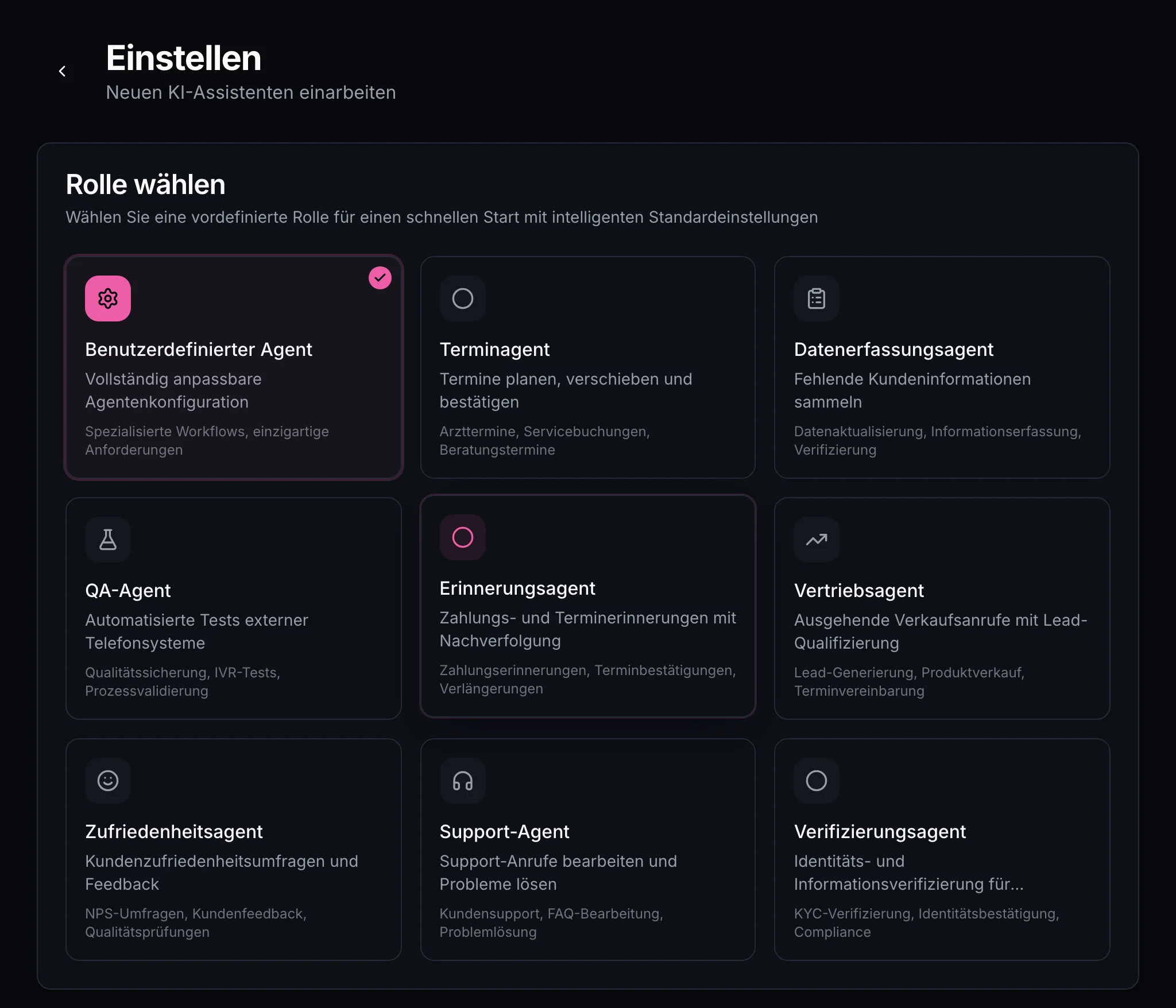 Rollenauswahl mit spezialisierten KI-Agententypen